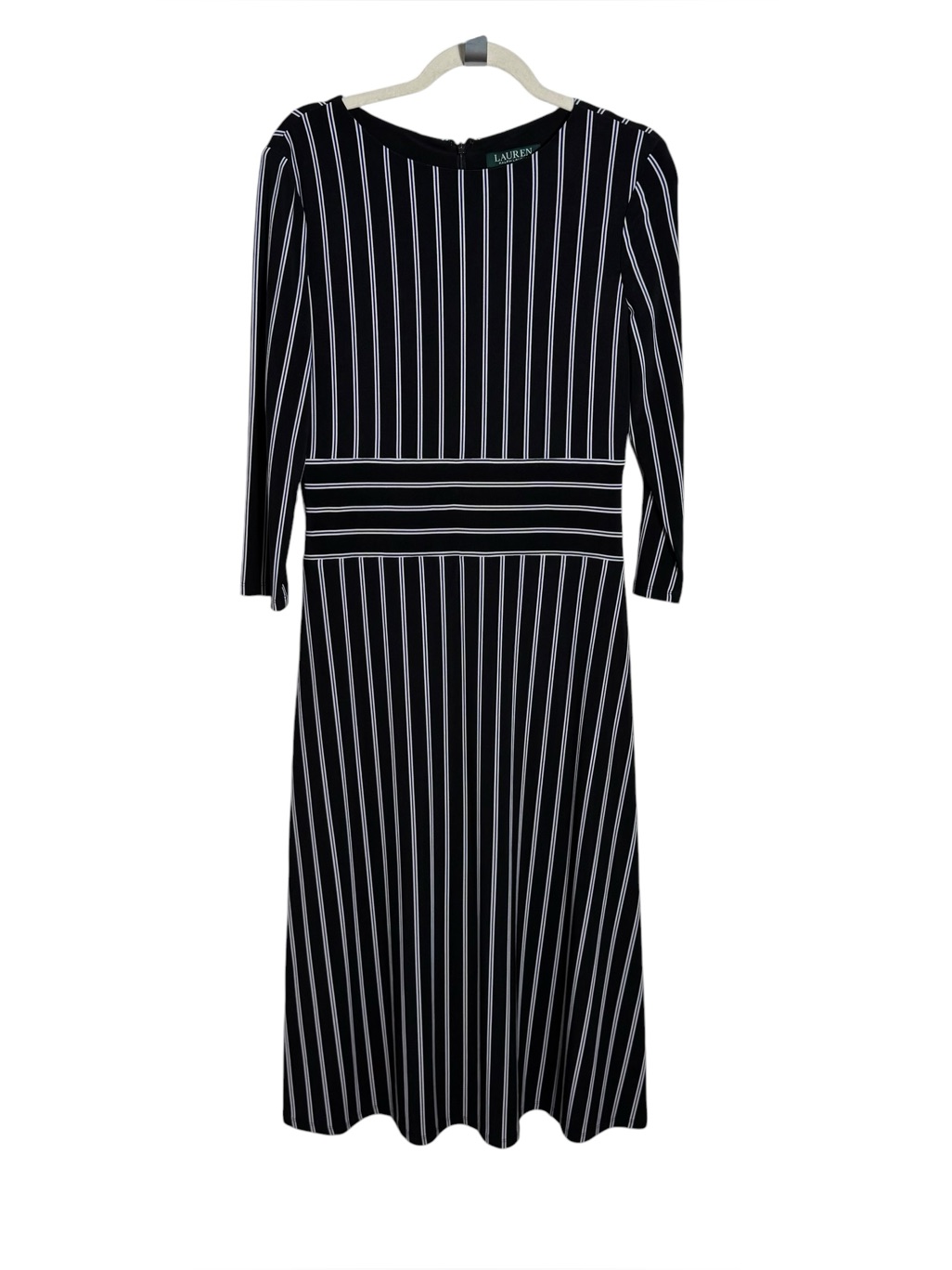 Lauren Ralph Lauren Black White Striped Midi Sheath Dress Size 8 Career Office